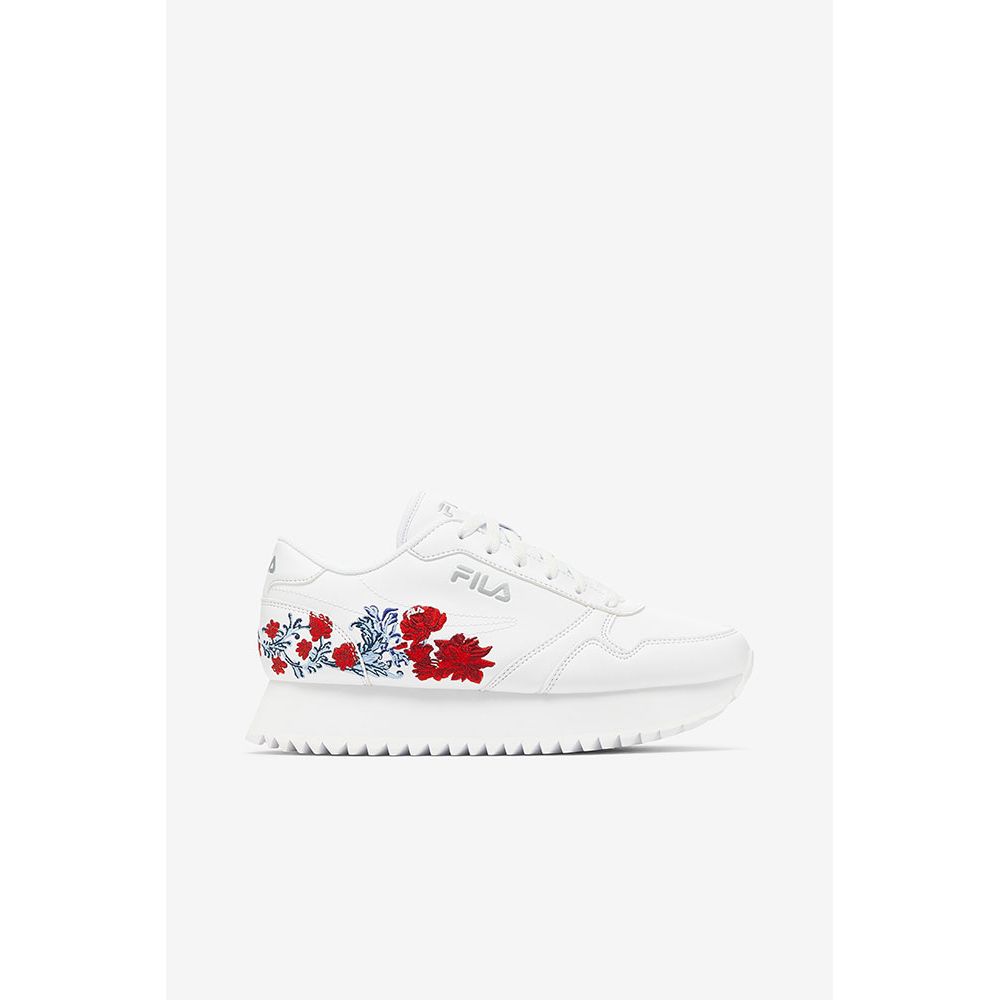 white filas with flowers